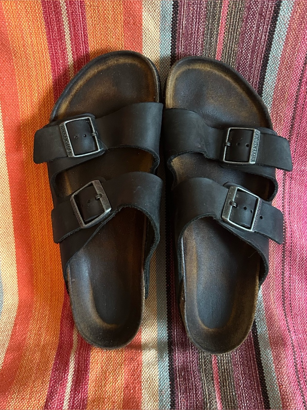 Unisex BIRKENSTOCK Arizona Black Leather Sandals Size EU41/ USM8 W10